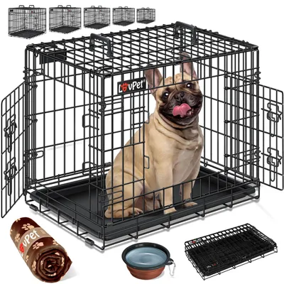 Produktbild von Famanu Hundetransportbox XL - Faltbar, Inkl. Fleecedecke, 2 Türen, Schwarz