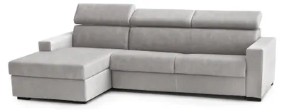 Produktbild von Schlafsofa Daatou, Ecksofa, 100% Italy, Sofa mit Drehöffnung, mit linker Behälterhalbinsel, mit schmalen Armlehnen, Cm 260x95h85, Grau