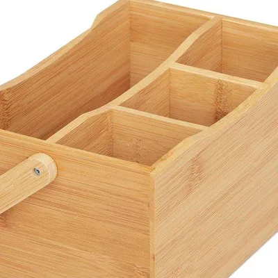 Image de Boîte de rangement en bambou à 4 compartiments pour les couverts de cuisine et les serviettes
