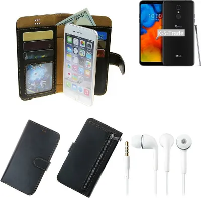 Produktbild von TOP SET Handy Hülle Schutz Hülle kompatibel mit LG Electronics Q Stylus  schwarz aus Kunstleder + Kopfhörer Smartphone Tasche vollwertige