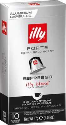 A product shot of a box of illy Forte Espresso capsules.