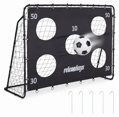 Produktbild von Relaxdays Fußballtor mit Torwand, Garten, Kinder & Erwachsene, Soccertor, HBT 153x217x75 cm, Stahl, Tor Fußball, schwarz