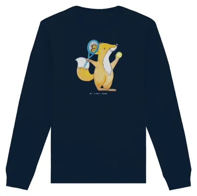 Produktbild von Mr. & Mrs. Panda Baumwoll Pullover Fuchs Tennis spielen Größe L - French Navy - Geschenk, Sweatshirt, Turnier, Sweater, Tennisverein, Tennisclub, Ballsportart, Pulli