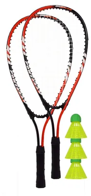 Produktbild von Best Sporting Power Badminton-Set I Federball-Set mit 2 Badminton-Schläger orange/schwarz & 3 neongelbe Badminton-Bälle I Speed-Badminton Set Erwachsene & Kinder inkl. Tragetsche I Badminton-Zubehör