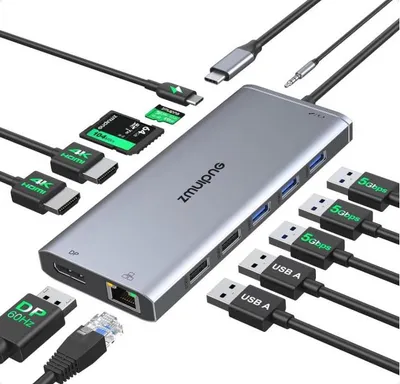 Obrázek produktu pro Dokovací stanice USB C Dual Monitor Triple Display, USB C Hub Multiport Adapter, 12 in 1 Dockingstation mit 2 HDMI,VGA,Ethernet,4 USB,PD,SD/TF Kartenleser,Audio, Thunderblot 3/4 Dock für Dell,HP,Lenovo