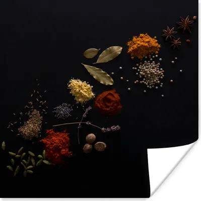 Produktbild von MuchoWow® Poster Kräuter - Schwarz - Gewürze - Küche - Kochen 50x50 cm - Wohnzimmerdekoration