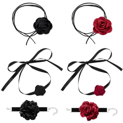 Produktbild von YiiHHooN Blumen Choker Halskette, 6 Stück Rosen Choker Kette Damen und Armband D