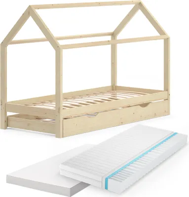 Immagine prodotto di Letto montessori bambini Vitalispa Wiki Legno 90x200 cm con letto per ospiti e 2 materassi, Model 37586