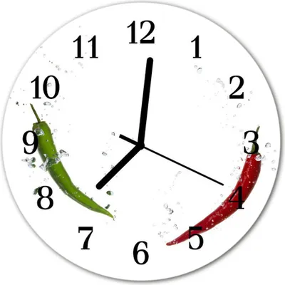 Produktbild von Glasuhr Wanduhr Küchenuhr Echt-Glas 30fi cm Chilischoten weiß