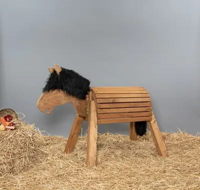 Produktbild von Holzpferd Charly 70cm Sitzhöhe, Lasur kastanie, Mähne schwarz
