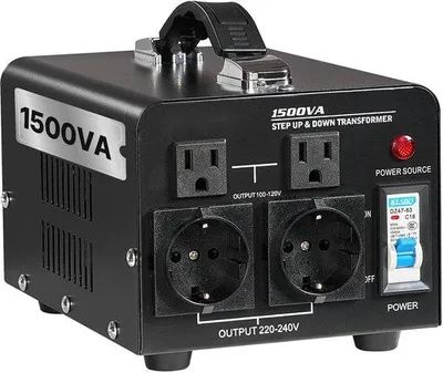 Produktbild von Elektrischer Transformator 1500 VA - Omkeerbar 110V/220V - EU & US Stopcontacten - Met Netsnoer - Sicherheitsautomatik - Universal - 110V/220V - Stabiler Stroomübertrager