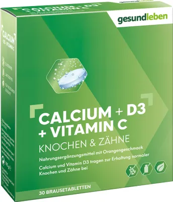 Zdjęcie produktu dla Gesundleben Wapń + D3 + witamina C o smaku pomarańczowym – tabletki musujące, 30 szt.