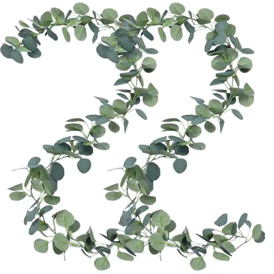 Productafbeelding van 2 stuks eucalyptuskrans, 1,8 meter, kunstmatig, van zijde, riet en kunststof