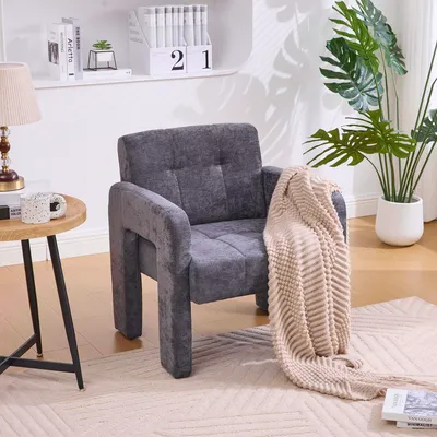 Obrázek produktu pro MODFU Moderní relaxační křeslo s designem zakřivených područek, Čalouněná postel s vyztuženými nohami, relaxační křeslo s odolnou konstrukcí, šedá