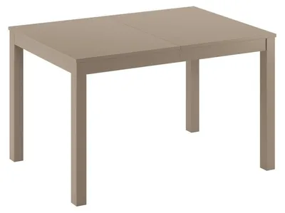 Produktbild von Ausziehbarer Beistelltisch 130/210 cm in Taubengrau-Melamin mit Beinen aus massivem Buchenholz – modernes, platzsparendes Design