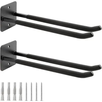 Productafbeelding van Sinoer Verbeterde garagehaken, 2 stuks, 14 inch, multifunctionele stalen dubbele haken, wandmontage voor gereedschap, autobanden, tuingereedschap, en opslag in schuren