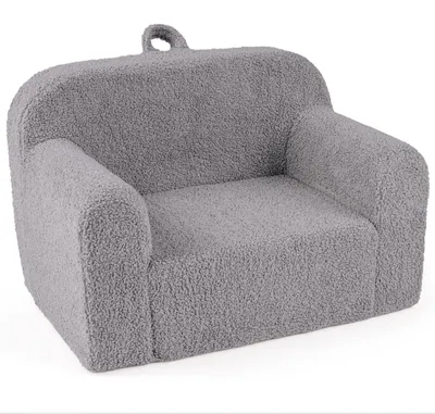 Immagine prodotto di Divano per bambini COSTWAY con maniglia, poltroncina per bambini in schiuma e tessuto peluche, divanetto per bambini con rivestimento, divano da gioco per bambini dai 3 anni in su, 62x40x41 cm, grigio