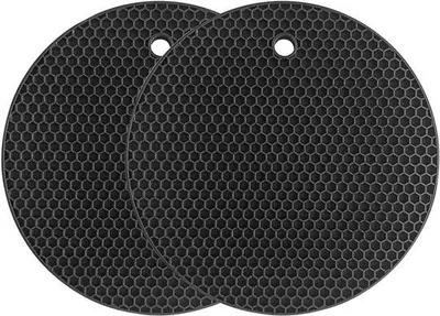 Immagine prodotto di Tappetino termico in silicone, 2 pezzi, impermeabile, flessibile, antiscivolo, resistente al calore fino a 240 °C, nero