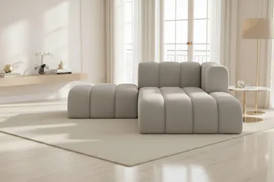 Image de Chaise longue   avec pouf Grand, tissu velours Salvador, gris, ? droite
