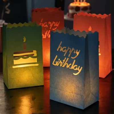 Produktbild von Lichtertüten 12er Set Lichttüten Papierlaternen Papier Leuchttüten Happy Birtday