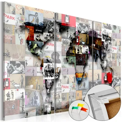 Obrázek produktu pro Korkový obraz z netkané textilie - Moderní mapa světa 120x80 cm mapy k-C-0057-p-f