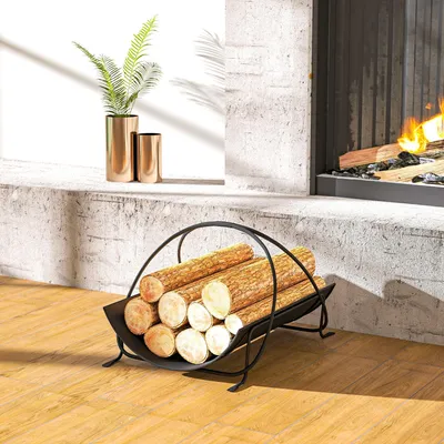 Produktbild von Brennholzregal für den Innenbereich – Holzregal aus Metall mit Griff | Farbe: Schwarz | Abmessungen: 51x38x33 cm