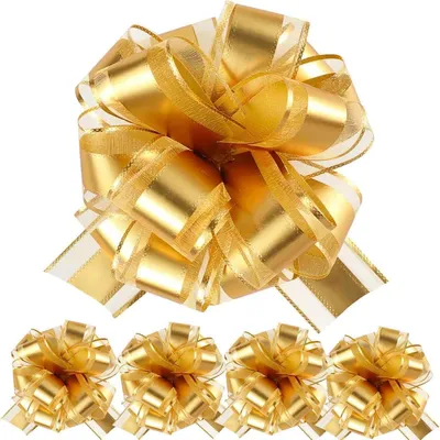 Image de Rubans décoratifs pour cadeaux, 5 pièces, couleur or, en polypropylène, diamètre de 17,78 cm