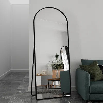 Produktbild von ProximaX Gewölbter Top-Ganzkörperspiegel mit Runden Ecken, 180×80 cm Ganzkörperspiegel Groß Frei Stehend-Hängend-Lehnend, Boden-Standspiegel als Ankleidespiegel für Wohnzimmer, Schwarz