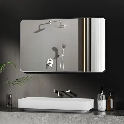 Imagen del producto de Espejo de baño de 70x120 cm, espejo de pared para baño, sin iluminación, marco de metal , rectangular. Ideal para baños, lavabos y dormitorios