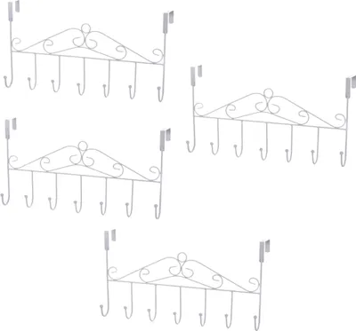Produktbild von 4er Set Türgarderobe Metall für Montage über der Tür | Kleiderhaken mit 7 Haken - 42,5cm Türhakenleiste Farbe: weiß | Garderobenhaken Türleiste | Kleiderhalter | Türhängeleiste ohne Bohren
