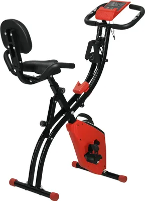 Produktbild von HOMCOM Heimtrainer 2-in-1 Fahrradtrainer LCD-Display klappbarer mit 8 stufig einstellbarem Magnetwiderstand und 1 Paar Spannseil Stahl Rot+Schwarz