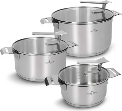 Produktbild von Zwieger 3er Set Edelstahltöpfe + 3 Deckel 16/20/24cm