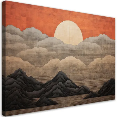 Produktbild von Leinwandbild Sonne Wolken Berge 60x40 Feeby Orange bild für die wand bereit zum aufhängen