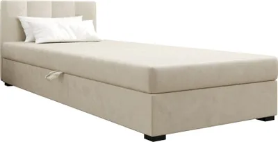 Produktbild von AURA SOFA Boxspringbett ADEL 90x195 Komplett-Set mit Bonell Matratze, Polsterbett mit Bettkästen - Hellbeige, MONOLITH 02