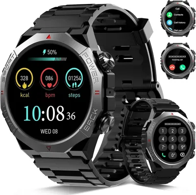 Produktbild von Herren Damen, Militär Smart Watch mit Telefonfunktion IP68 Wasserdicht Sportuhr, 110+Sportmodi Fitness Tracker, Herzfrequenz, Schlafmonitor