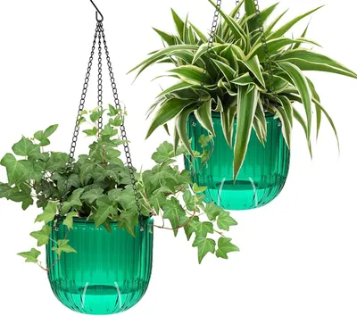 Productafbeelding van Set van 2 hangende bloempotten, zelfwaterende plantenhangers voor binnen en buiten, ideaal voor balkon en tuin