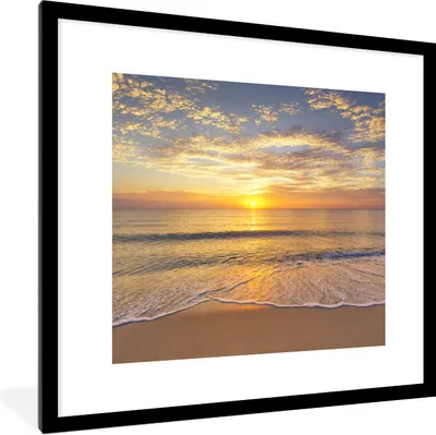 Produktbild von MuchoWow® Gerahmtes Poster Strand - Sonnenuntergang - Meer 40x40 cm - Poster mit Schwarzem Bilderrahmen Wandposter Rahmen Foto Bilder - Poster - Plakat im Rahmen