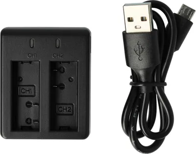 Produktbild von vhbw Dual Micro-USB Ladegerät kompatibel mit Riorand SJ4000, SJ6000 Kamera - Ladeschale + Micro-USB Kabel Ladeanzeige