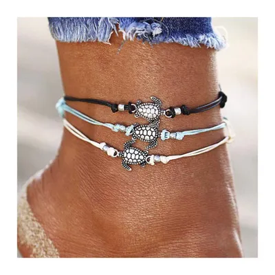 Produktbild von Boho Fußkettchen Set 3er Schildkröte verstellbar Armband J0554