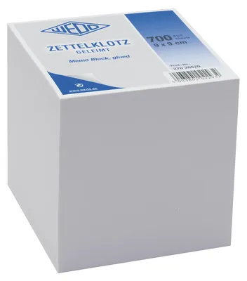 Zdjęcie produktu dla WEDO Zettelklotz, 90 x 90 mm, weiß, 700 Blatt, geleimt holzfrei (270 26520)
