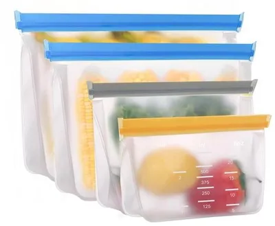 Produktbild von Silikonische Tüten und Gefrierschachteln, 4er Set wiederverwendbare Aufbewahrungstüten, Gefrierschachteln mit Boden, silikonische Lebensmittelbeutel, Brötchenbeutel, für Brot, Milch, Snacks, Fleisch