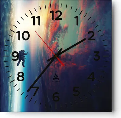 Produktbild von Wanduhr - Quadrat - Glasuhr - Kosmos Astronaut Planet - 30x30cm - Schleichendes Uhrwerk - Lautlos - zum Aufhängen bereit - Dekoration Modern - Wanddekoration aus Glas - C4AC30x30-5049
