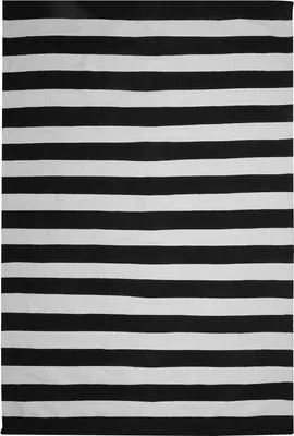 Produktbild von BELIANI Outdoor Teppich Schwarz Weiß Kunststoff 160 x 230 cm Kurzflor Gestreift Handgewebt Rechteckig