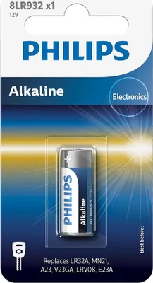 A blister pack of Philips alkaline batteries.