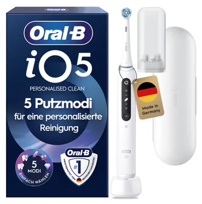 Produktbild von Oral-B iO Series 5, Erwachsener, Rotierende-vibrierende Zahnbürste, Tägliche Pflege, Intensiv, Sensibel, Super sensitive, Whitening, Weiß, 2 min, Weiß