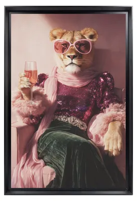 Image de Tableau mural encadré lionne diva 40x60 cm, Tableau mural moderne pour décoration intérieure