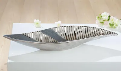 Zdjęcie produktu dla Miska "Sevilla", wzór paskowy, ceramika, kolor antracytowy, srebrny, zestaw 2 sztuk, długość: 14 cm, szerokość: 41,5 cm, wysokość: 5,5 cm, numer artykułu: 28089, kod kreskowy: 4063387280898