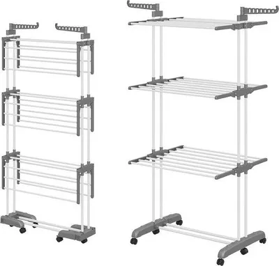 Produktbild von Famanu Wäscheständer mit 6 klappbaren Flügeln - ausziehbar und platzsparend - (Grau)