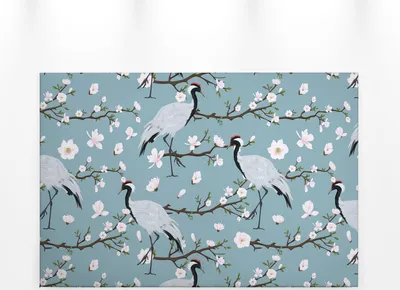 Produktbild von Blumen Leinwandbild mit Vögeln 90x60 DD120271 Keilrahmenbild Blau Weiß Wandbild