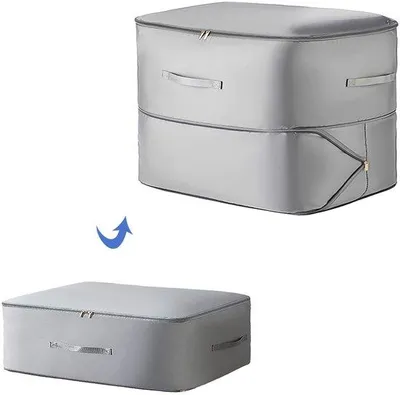 Produktbild von Ibenzoa® Selbstkomprimierende, platzsparende Aufbewahrungstasche Grau für Decken & Kleidung, Nylon, 52×42×30 / 52×42×60 cm, wasserabweisend, verstärkte Griffe